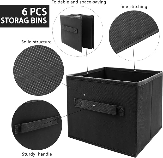 EBIGIC Kids Storage Bins 9.0"x7.5"x7.5" Small Size Fabirc Foldable Closet Toy Organizer Collapsible Cloth Black