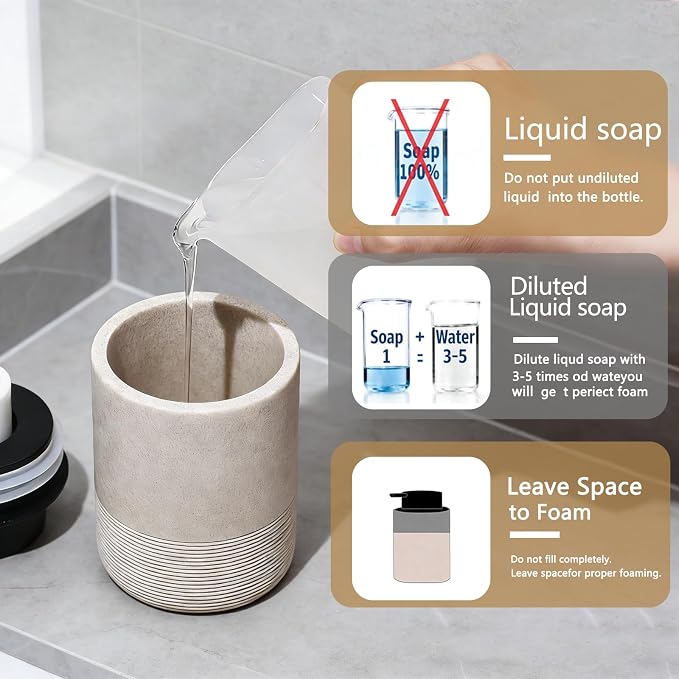 Resin Foaming Soap Dispenser, 11 OZ Bathroom & Kitchen Foam Soap Dispenser, Easy Press Pump, Refillable Hand Soap Dispenser, Modern Decor (Beige)