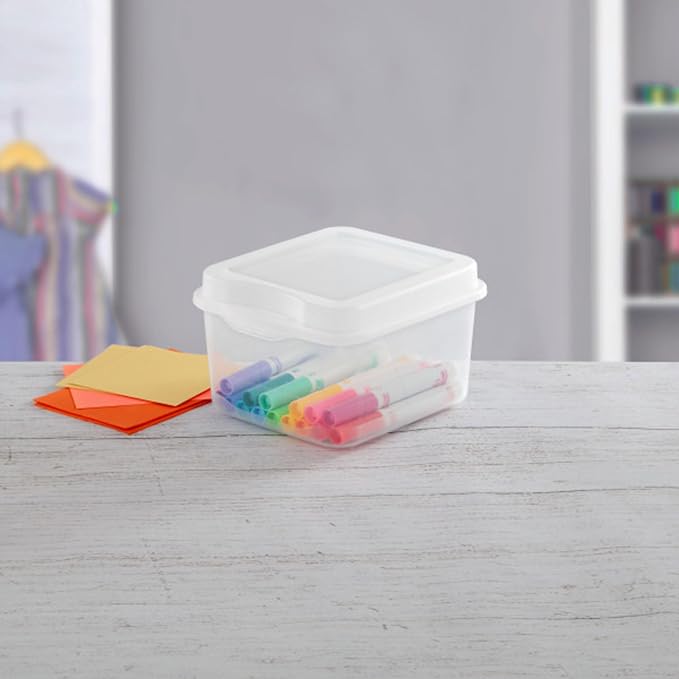 Sterilite 18038612 Small Flip Top Storage Box (24) | Bin with Hinged Lid, Stackable Multipurpose Organizer for Art & Craft Supplies, Accessories, Photos & CDs, Home or Office Use