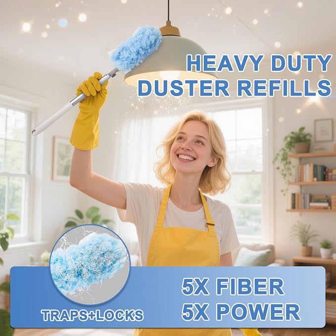 KeFanta Duster Refill Kit with 6 ft Super Extendable Handle, 20Pcs | 6ft Super Extendable Handle, Compatible with Swiffer, 360° Disposable Microfiber Dusting Pads