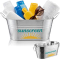 Blulu Sunscreen Pool Storage Bucket Metal Poolside Basket Above Ground Pool Bin Summer Basket Outdoor Storage for Swimming Camping Beach Indoor Outdoor Sunscreen Sunblock Decor Accessories(Silver)