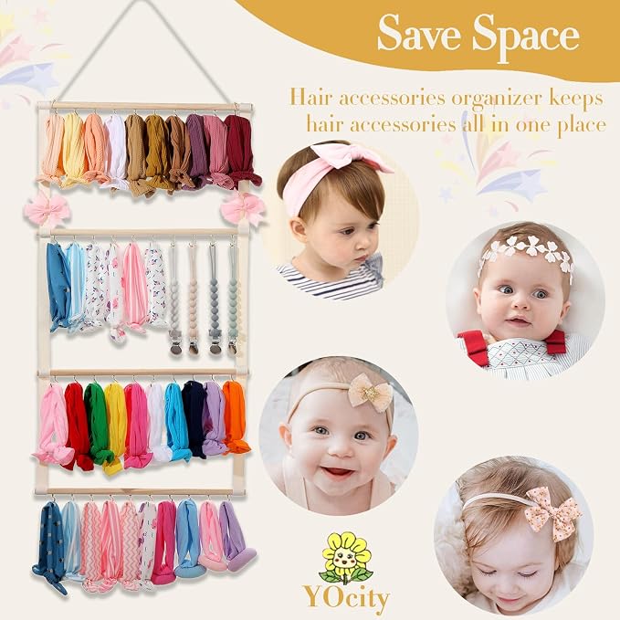 YOcity Headband Holder Hair Bows Organizer for Girls Baby Head Bands Headbands Hair Accessories Storage Wall Hanging for Nursery Toddler Girls Room