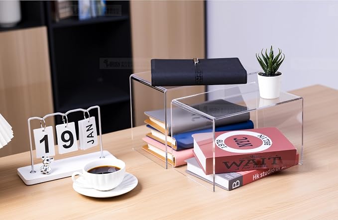 CLAY TONIC 2-PC Large Clear 5MM Thick Acrylic Display Risers, 9x6x6 Inch | Kitchen Organizer and Storage,Display Food, Pantry Cabinet Shelf, Retail Display