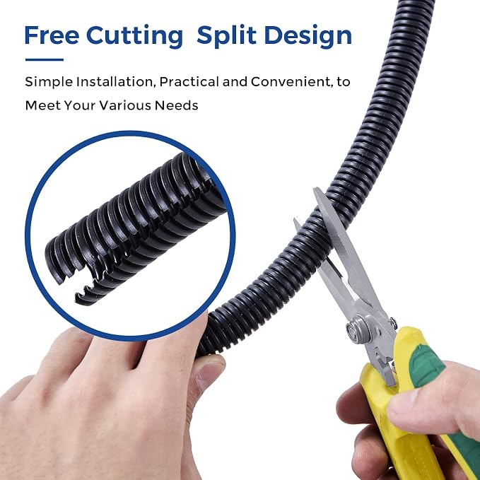 Split Wire Loom 1/4 Inch, 25FT Wire Protector Tubing for Cords | Black Flexible Wire Conduit Cover, Cord Protectors from Pets No Chew Electric Wire Cover