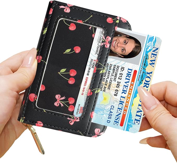 Sunwel Fashion Credit Card Holder for Women Small Accordion Card Cases with ID Window (PINK CHERRY)
