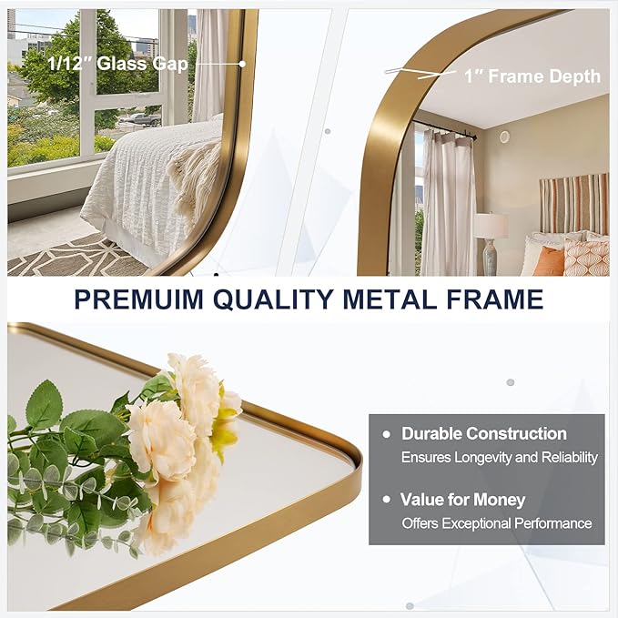 ANDY STAR Gold Oblong Mirror, 36x40 Inch Gold Oval Mirror for Bathroom with Stainless Steel Metal Frame, Wall Mouned for Bathroom, Living Room, Entryway