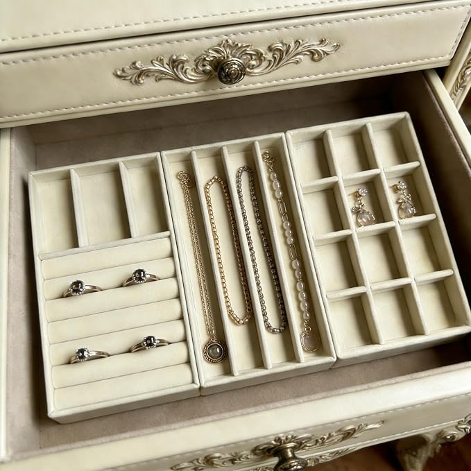 Jewelry Storage Organizer, Stackable Drawer Trays with Removable Dividers, Velvet Jewelry Display Case for Earrings Rings Necklaces Bracelets（3Pack）