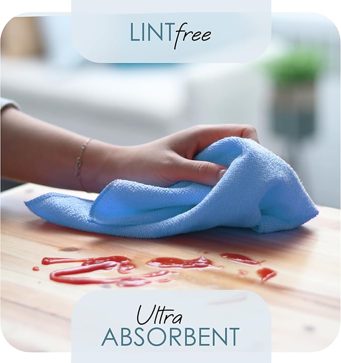 Hearth & Harbor Microfiber Cleaning Cloth, Microfiber Towels for Cars 24 Pack Washcloths, Blue Cleaning Rags, Reusable Microfiber Towel, Microfiber Cloth Rags for Cleaning, Lint Free Cloth