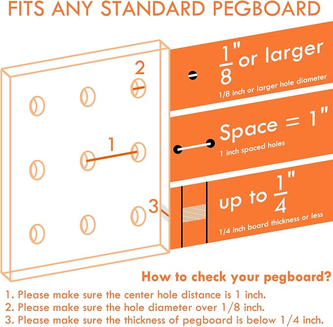 Large Pegboard Cups, 6Pack Peg Board Square Storage Bins With Hooks (Black) | Big Open-Mouth Cups, 1/8" 1/4" Pegboard Organizer Accessories, Cup Holder for Craft Garage Workbench Office Tools Supplies