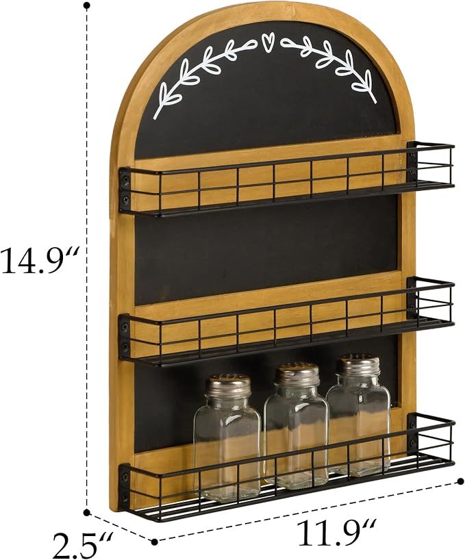 Wall Mount Spice Rack with Blackboard for 18 Jars, 3 Tier | Wooden Spice Shelf Organizer for Kitchen or Pantry Space Saving Wall-mounted Spice Holder, Black