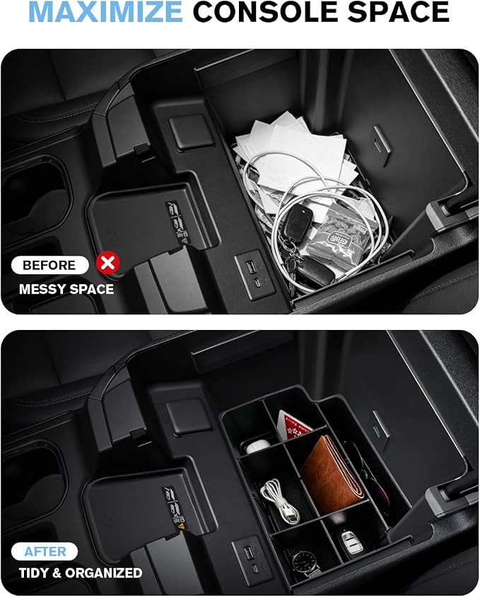 Center Console Lower Armrest Organizer Tray For 2022-2026 Silverado&Sierra 1500/2024-2026 Silverado&Sierra 2500HD/3500HD - Full Console w/Bucket Seats Only