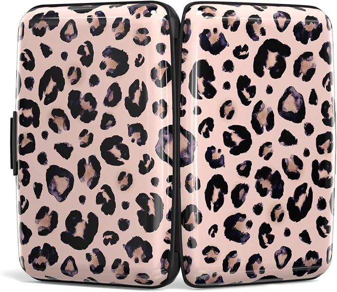 Credit Card Holder for Women, Mini RFID Metal Wallet Credit Cards Holder Cute Pocket Business Card ID Case, Pink Leopard