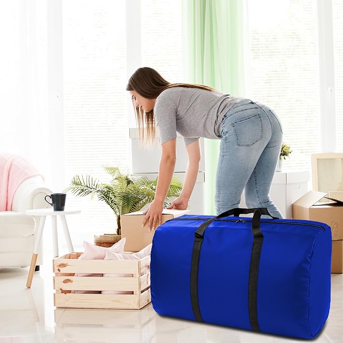 2 Pack 96L Extra Large Moving Bags with Zippers & Carrying Handles for Storage, Packing, Traveling, Camping, Langdry, Big Heavy Duty Moving Totes Bags for Clothes, Supplies and Space Saving Blue