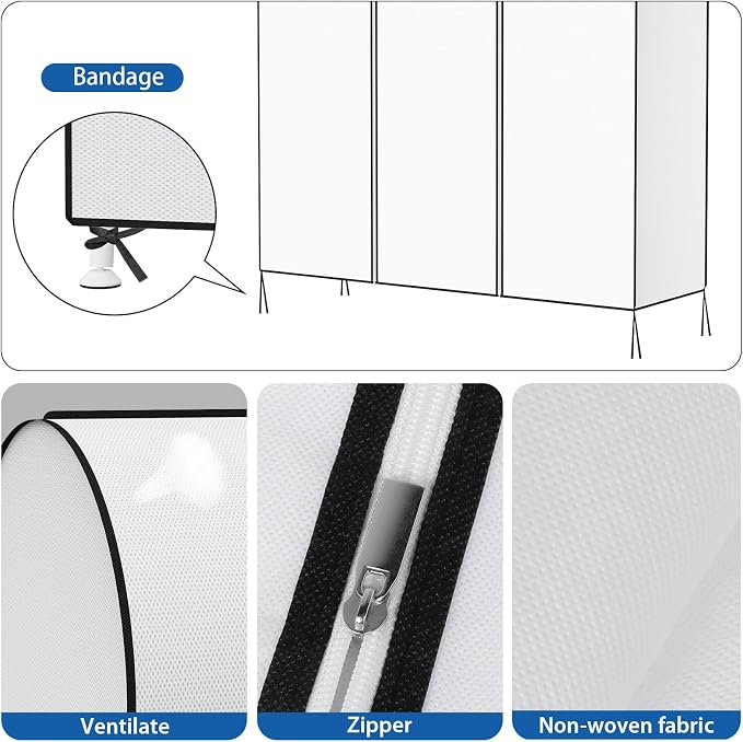 Zilink Garment Rack Cover Large Cothing Rack with Cover 72 in, White | Dustproof, Breathable, 2 Durable Zippers, Clothes Rack Cover Garment Bags Protector for Garment Rack (Rack Not Included)