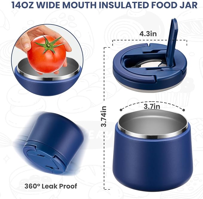 Itslife 14oz Vacuum Insulated Soup Thermo for Hot Food, Kids Lunch Container with Leakproof Buckle Lid, Wide Mouth Stainless Steel Food Jar with Spoon
