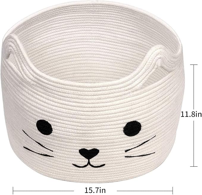 Large Woven Cotton Rope Storage Basket, Baby Laundry Basket Organizer for Towels, Blanket, Toys, Clothes, Gifts | Pet Gift Baskets for Cat, Dog - 15.7" L×11.8" H