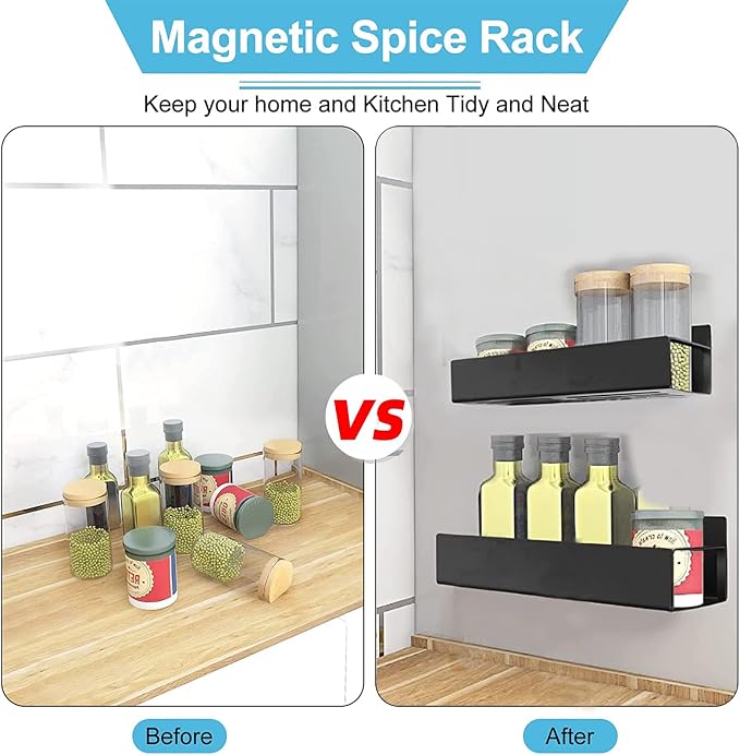 Metal 2 Pack Magnetic Spice Storage Rack Organizer for Refrigerator and Oven, Fridge Organizers and Storage Black