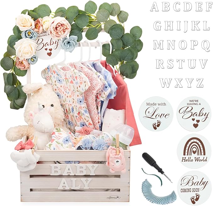 Wooden Baby Shower Crate Closet, Personalized Baby Shower Basket, White