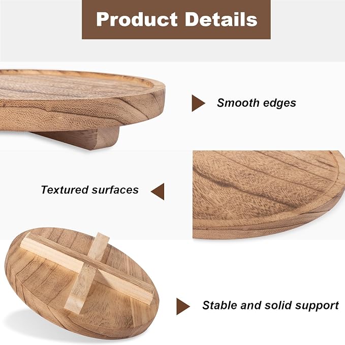 Round Decorative Tray Farmhouse Kitchen Decor Soap Dish, 9" Brown | Waterproof, Lightweight, Easy Clean, Wood Riser Pedestal Stand Accessories for Office Desk, Vanity, Counter, Sink