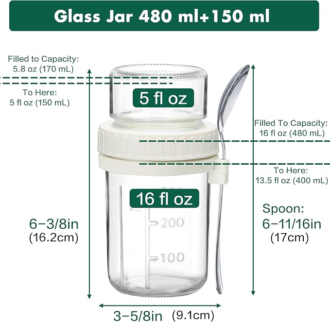 Danmu Overnight Oats Containers with Lids 21 oz (16+5) 4 Pack | Dry and Wet Separation,Overnight Oats Container,Yogurt Containers with Lids,Overnight Oats Jars,Dishwasher Safe,Fridge Safe