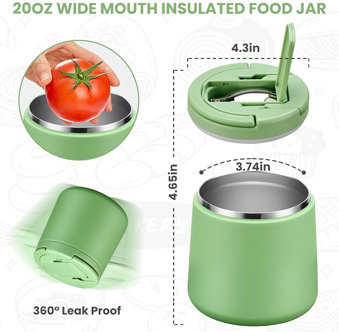 Itslife 20oz Vacuum Insulated Soup Thermo for Hot Food, Kids Lunch Container with Leakproof Buckle Lid, Wide Mouth Stainless Steel Food Jar with Spoon