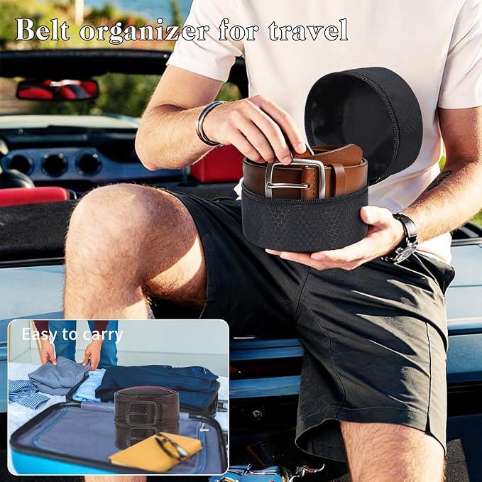 Belt Organizer Case,Travel Belt Storage Holder for Closet Drawer,Display Case for Belts,Ties,Portable Container Storage Holder,Height 3.9inch(Bag Only)