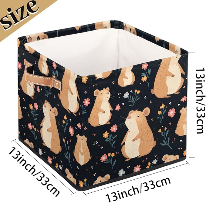 TropicalLife Flower Floral Capybara Storage Cube, 13 Inch Fabric Cube Storage Organizer Bin for Shelves Clothes, Decorative Foldable Storage Boxes