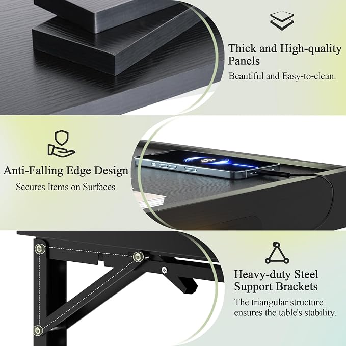 TEAMIX Floating Nightstand with Charging Station, Wall Mounted Folding Bedside Shelf Combo Nightstand with Led Light USB Type C Ports, Space Saving Bed Side Tray Storage for Bedroom, Living Room, Dorm