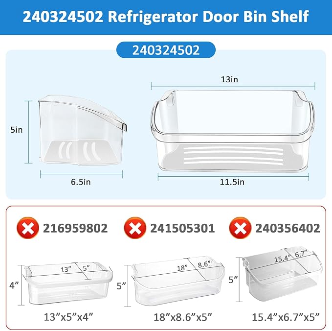 [2 PACK] AMI PARTS 240324502 Refrigerator Door Bin Shelf | Compatible with cro-sley,frigi-daire,ken-more Replace 844402,AP2549806,PS429767,EAP429767