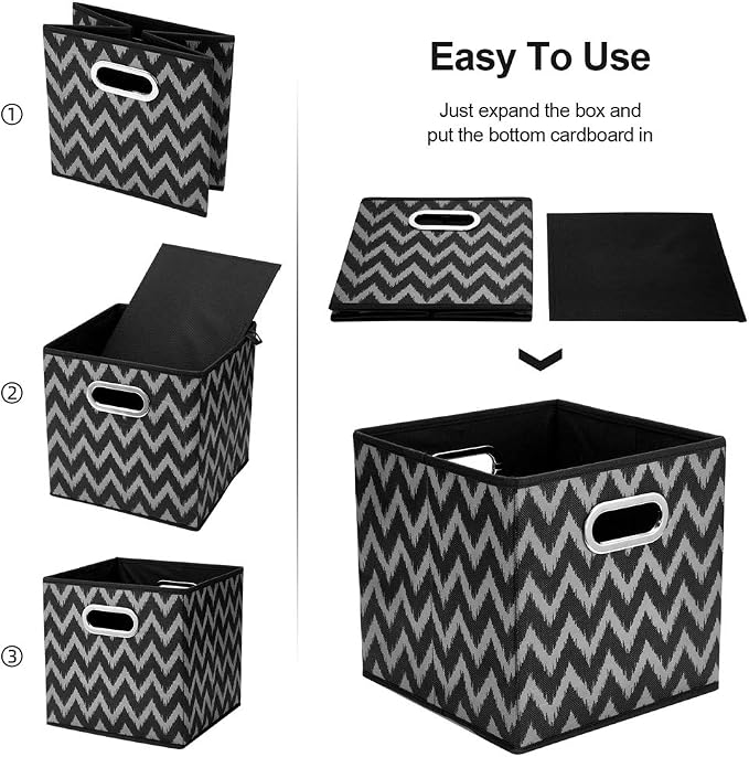 Collapsible Hard Cloth Cubes Storages Organizer Bins Chevron Storage Inserts Cubes Folding Fabric Storage Cubes Boxes 10.5x10.5 X 11 In Black Storage Baskets Drawer Organizer Closet Storage QY-SC10-3
