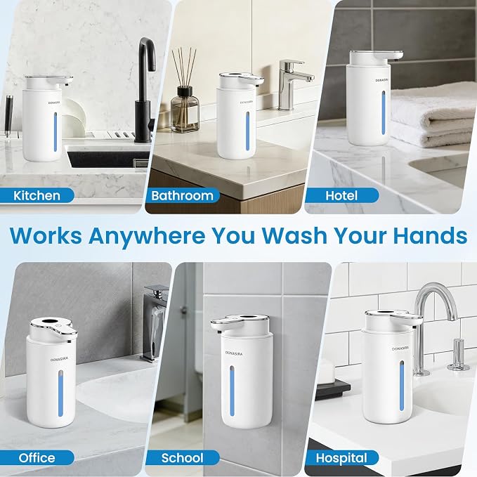 Automatic Foaming Soap Dispenser Touchless, 15oz/420ml USB-C Rechargeable Hand Soap Dispenser, 6-Level Adjustable Foam, IPX5 Waterproof, Wall Mount or Countertop for Bathroom Kitchen, White