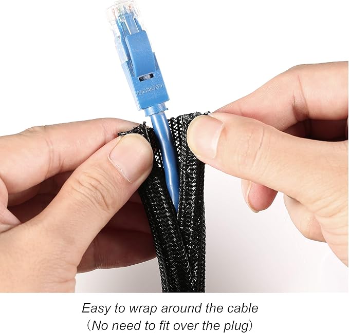 Cable Management Sleeve, Split Design, 10FT - 1/4 Inch, Black | Cord Protectors from Pets | Heat & Abrasion Resistant Wire Loom | Automotive Wiring & Home Office Cable Organization