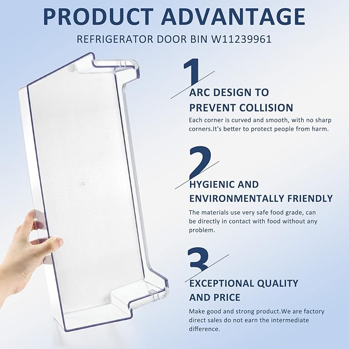 W11239961 W10900538 Door Bin Replacement,Refrigerator Door Shelf Compatible for Whirl-Pool Refrigerator Shelf Replaces 4591452 AP6333410 PS12578777 EAP12578777 Shelves 2Packs