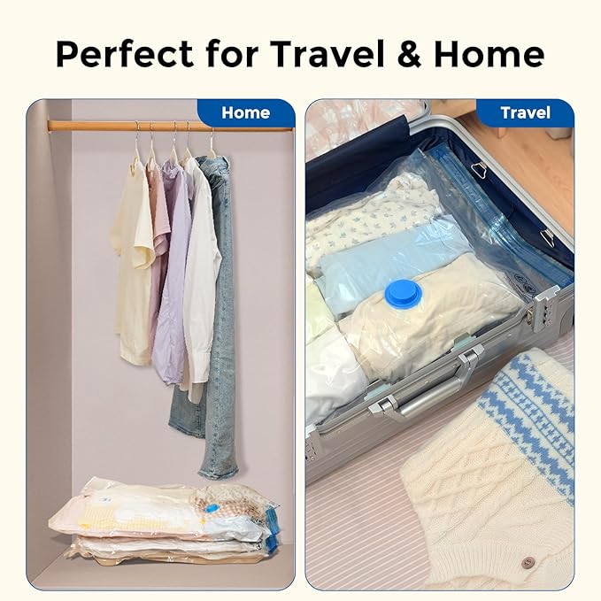 ETENWOLF 24 Pack Vacuum Storage Bags with Rechargeable Wireless Pump, Vacuum Seal Bags for Clothes and Travel, Space Saver Bags in Multiple Carry-On Sizes, Perfect for Luggage and Suitcases