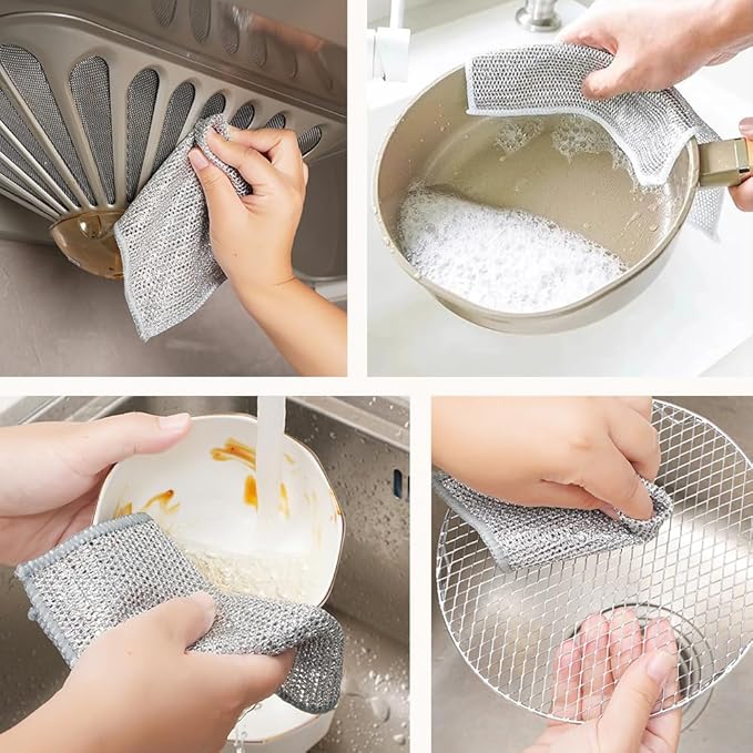 Multipurpose Wire Dishwashing Rags for Wet and Dry, New Double Layer Wire Cleaning Cloths Non Scratch Wire Dishcloth Rag, Reusable Scrubbing Pads for Washing Dishes Kitchen Supplies (5PCS)