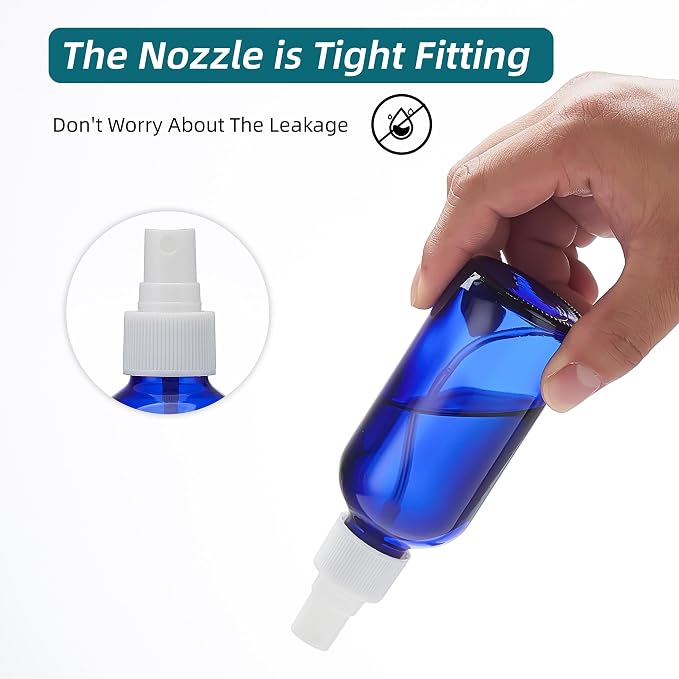Cobalt Blue Glass Spray Bottles 4 oz, Small, Fine Mist, 4 Pack | For Essential Oils, Facial Care, Hair Care, Perfumes, Plants, Room Sprays, Travel, Cleaning Solutions