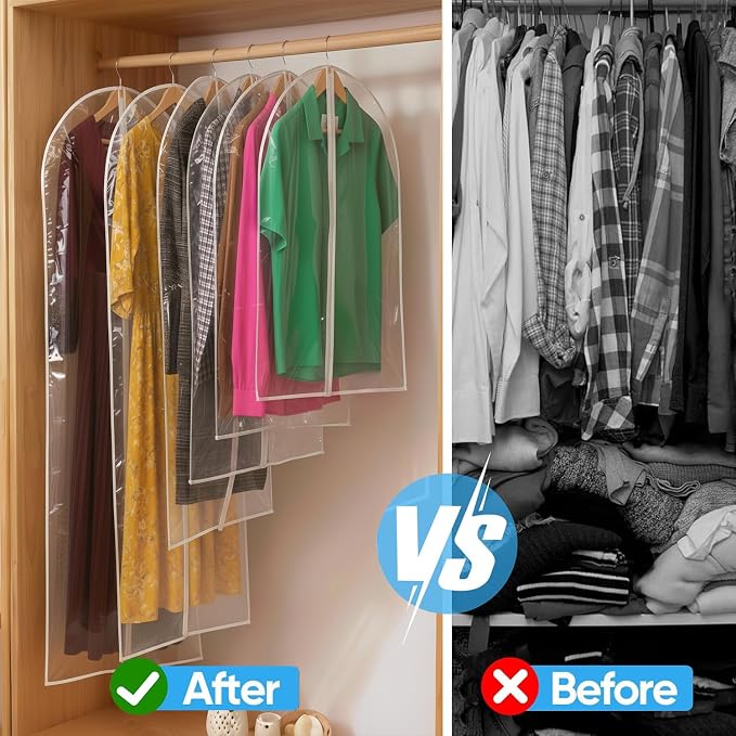 36” All Clear Garment Bags for Women Suit Bags - PEVA Waterproof Suit Cover with Zipper for,Hanging Clothes, Coats - Durable Dresser for Closet Storage, Dustproof & Moisture Resistant - 36”/2 Pack