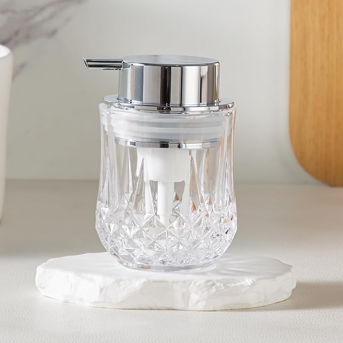 Enra Foaming Soap Dispenser Set- 2 Pack Bathroom Hand Foam Soap Dispensers,Glass Refillable Dish Soap Dispenser,Modern Home Soap Dispenser for Bathroom,Kitchen(Clear/Silver Poam Pump/2Pack)