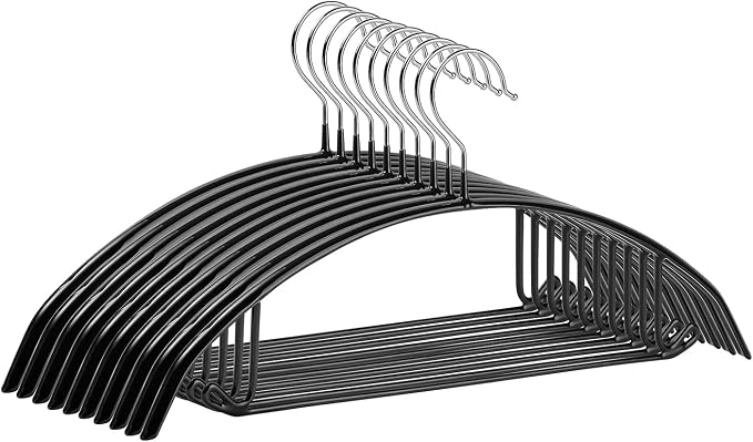 Premium PVC Sweater Hangers 20 Pack Heavy Duty- Non Slip No Shoulder Bump Suit Hanger -Chrome Hooks,Space Saving Clothes Rounded Shape for Coat,Jackets,Pants,Golf T Shirts (20, Silver/Black)