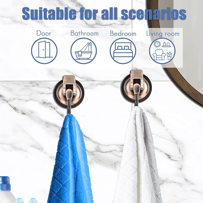 Wreath Hanger, 6 Pack, Silver-Plated Polished Suction Hooks for Window Glass Kitchen Bathroom, Reusable Without Punching for Towel Loofah Robe Coat Wreath Decor, ABS Plastic