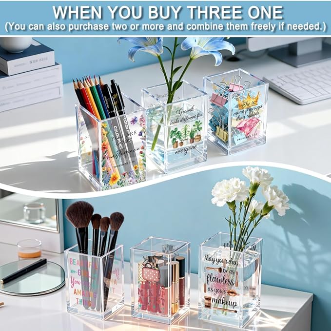 Never Forget The Difference You Make Acrylic Pencil Holder Cup, Farewell Retirement Thank You Gifts for Women Nurse HR, Inspirational Pen Holder for Home Office, Spring Cosmetic Holder Gifts