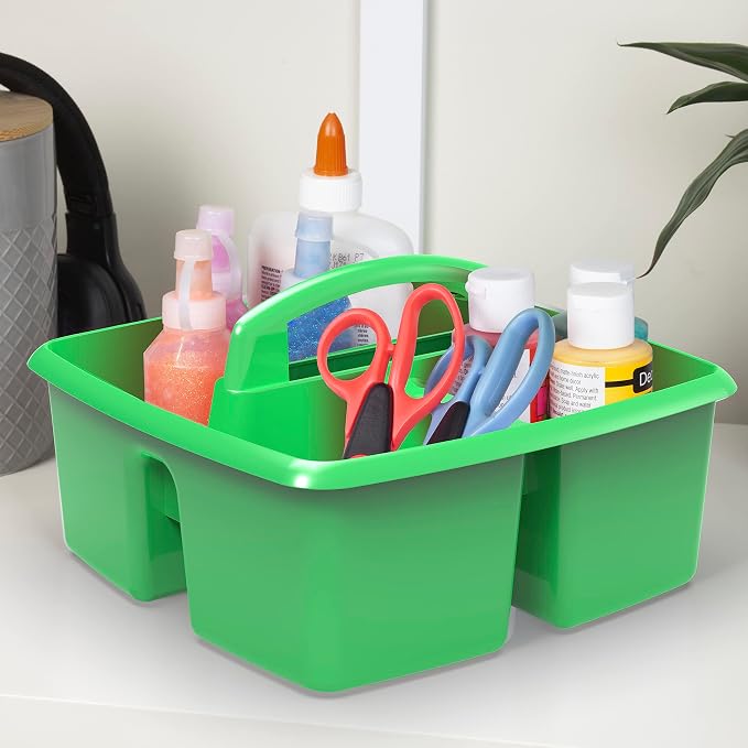 Storex 3-Compartment Small Caddy – Multipurpose Classroom Organizer with Handle, Green, 5-Pack (00951U06C)