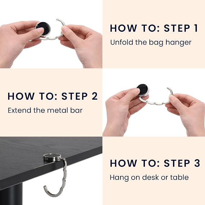 kwmobile Purse Hook for Table - Set of 2 Purse Holder - Folding Handbag Hanger - Portable Bag Holder - Bag Hooks for Desk - Table Hook Bronze