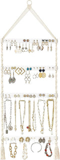 Mkono Hanging Jewelry Organizer Macrame Necklace Holder Wall Mounted Jewelry Hanger Earring Holder Organizer Boho Decor Over Door Jewelry Display Necklace Rack for Necklaces Bracelets Earrings