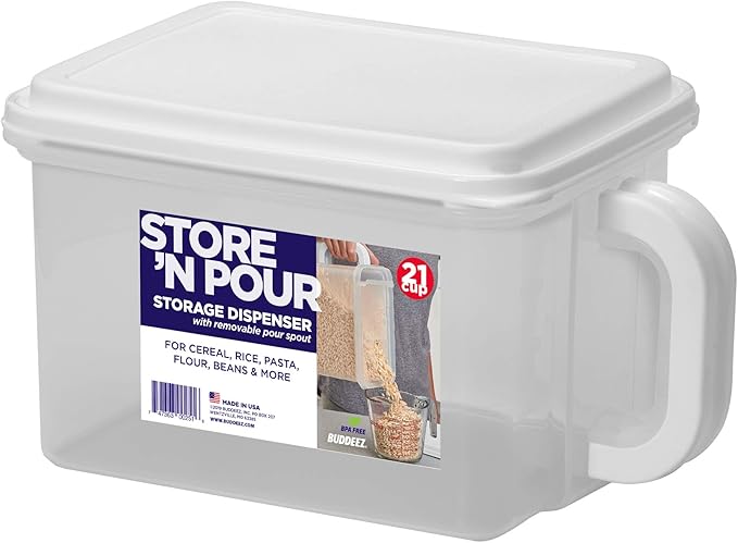 Buddeez Cereal Containers Storage - Airtight Food Storage Containers with Lids - BPA Free Plastic Food Dispenser 21 Cup White