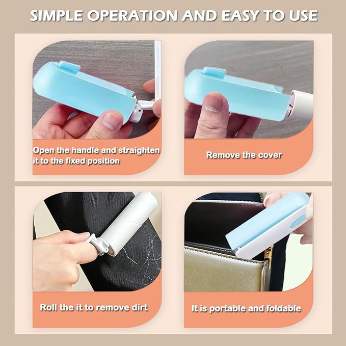 Mini Travel Lint Roller with 150 Sticky Sheets, Foldable Portable Lint Roller for Clothes, Travel, Compact Small Pet Hair Remover for Purse Car Bag Essentials (Blue)