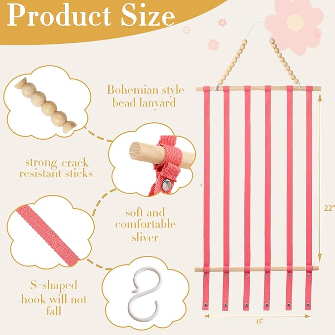 YOcity Bow Holder for Girls Hair Bows Hair Bow Organizer,Baby Headband Holder for Girls Hair Accessories Display Wall Door Closet Decor for Nursery Baby Toddler Room Pink