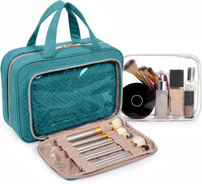 BAGSMART Toiletry Bag Hanging Travel Makeup Organizer with TSA Approved Transparent Cosmetic Bag Makeup Bag for Full Sized Toiletries, Medium-Blue