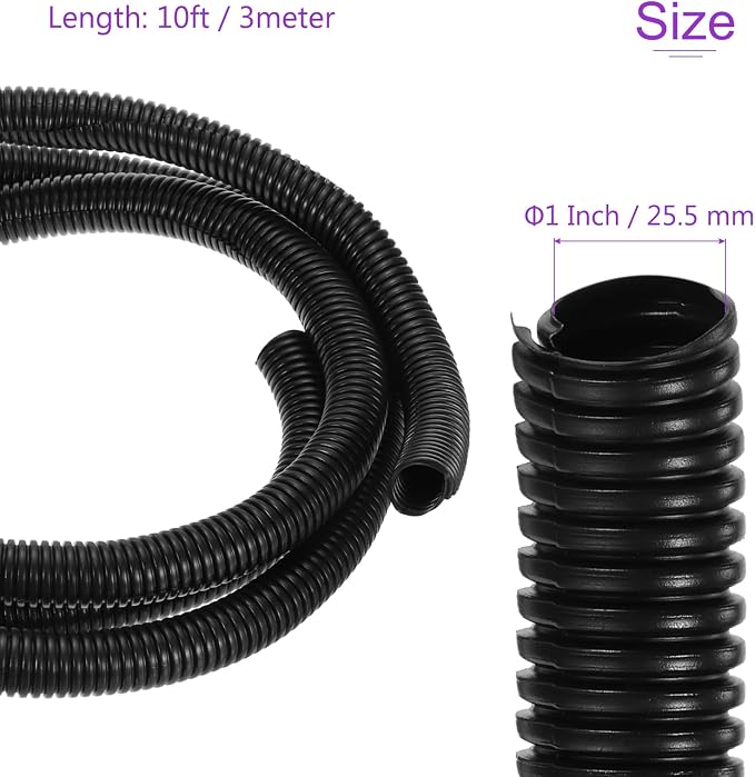 DMiotech 10ft Wire Loom Split Tubing 1 Inch(25.5 Mm) ID, Cord Protectors from Pet Flexible Conduit Cable Management for Office, Home, Garden, Black