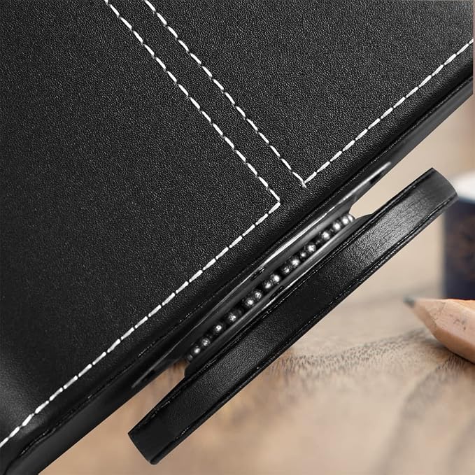 Leather 360° Spinning Remote Control Holder, Pencil Pen Holder for Desk Table Nightstand, TV Remote Caddy Organizer, Black Office Decor and Accessories, Storage Box for Phone,Media Player Controllers | Nightstand Organizer Storage Box with 5 Compartmen...
